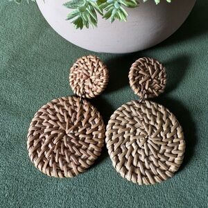 Woven Rattan Drop Earrings - Natural Tan